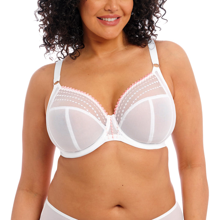 ELOMI Damen Plus Size Matilda Underwire Plunge Bra BH 95H Weiss/Opulenter Garten, 95H Weiss/Opulente