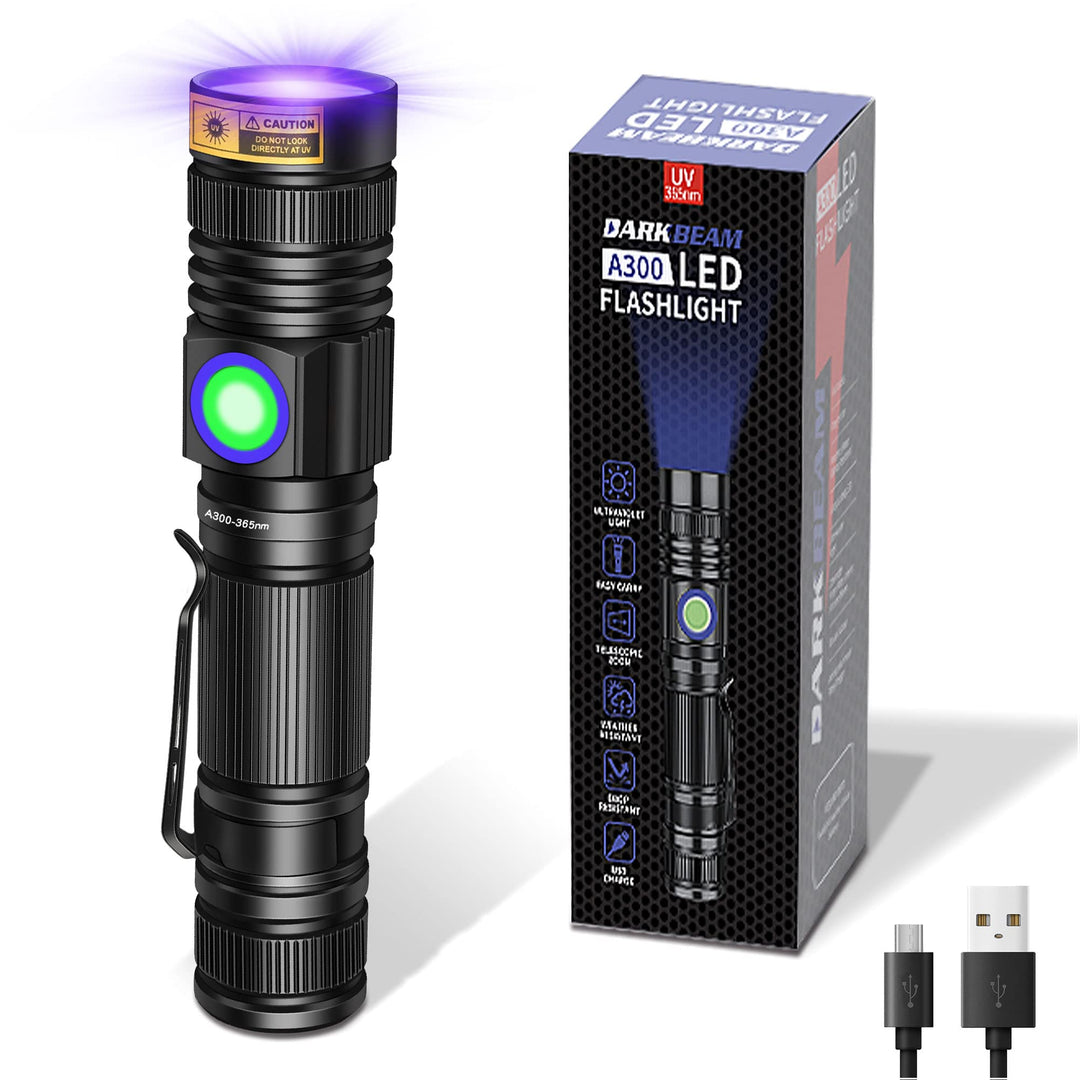 DARKBEAM UV Taschenlampe Schwarzlicht Aufladbar, Woodsche Lampe Schwarzlichttaschenlampen Ultraviole