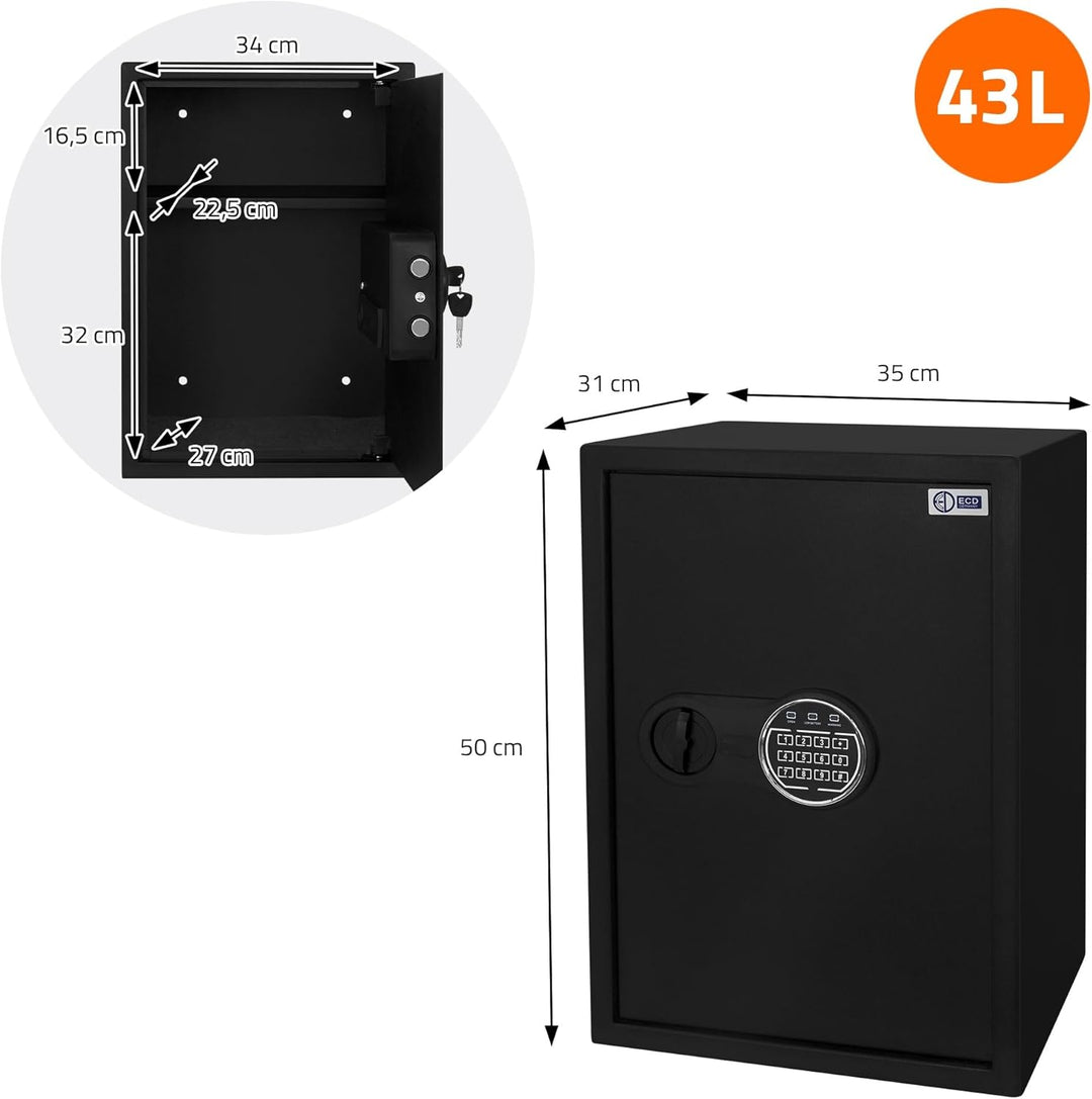 ECD Germany Safe Tresor 43L XL 35x50x31 cm, Wandtresor aus Stahl mit Sensorlicht und Digitale Tastat