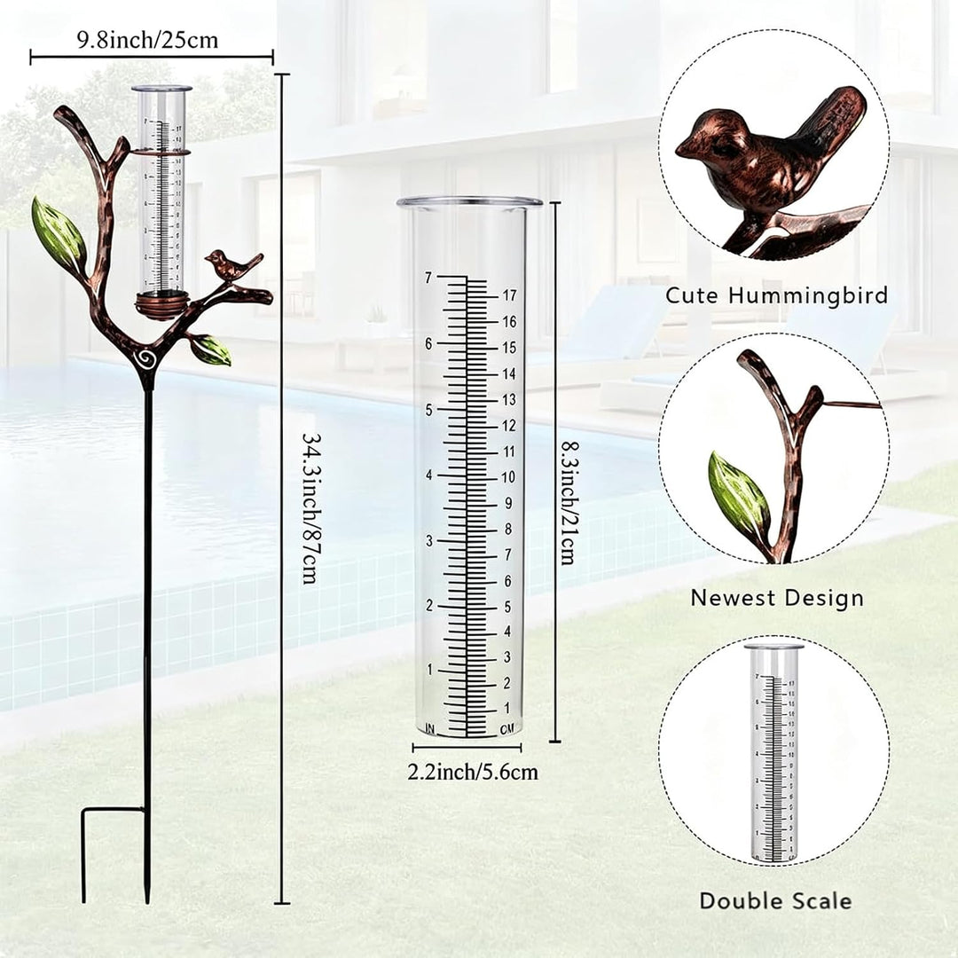 Regenmesser für Garten mit Stab: 87cm Gartendeko Niederschlagsmesser, Regenmesser Frostsicher, Niede