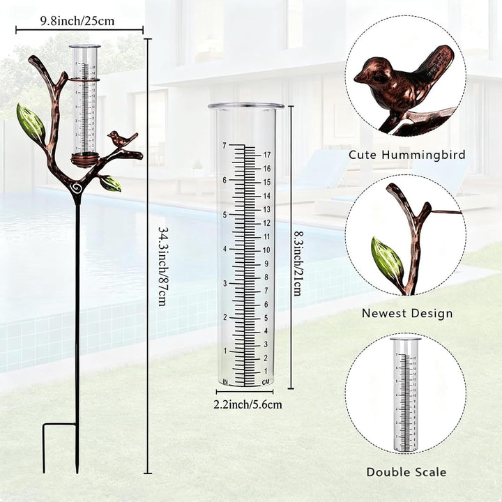 Regenmesser für Garten mit Stab: 87cm Gartendeko Niederschlagsmesser, Regenmesser Frostsicher, Niede