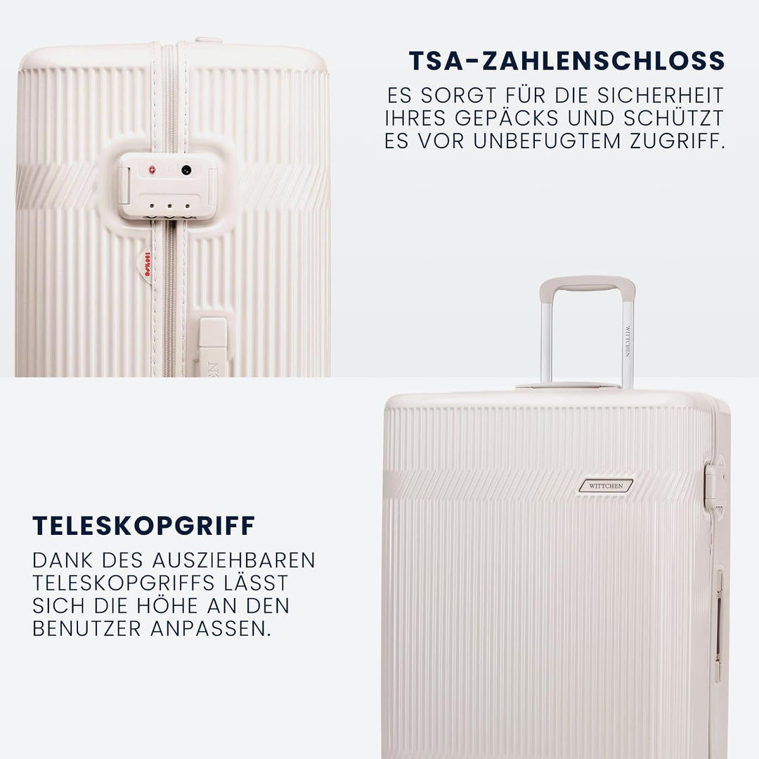 WITTCHEN Kofferset Hartschalenkoffer Polycarbonat 4 Rollen Gloss Line | Beige Hochglanz Beige Koffer