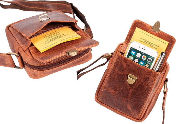 MATADOR kleine kompakte Leder Umhängetasche Herren Ledertasche Schultertasche Vintage Tan Braun, Tan
