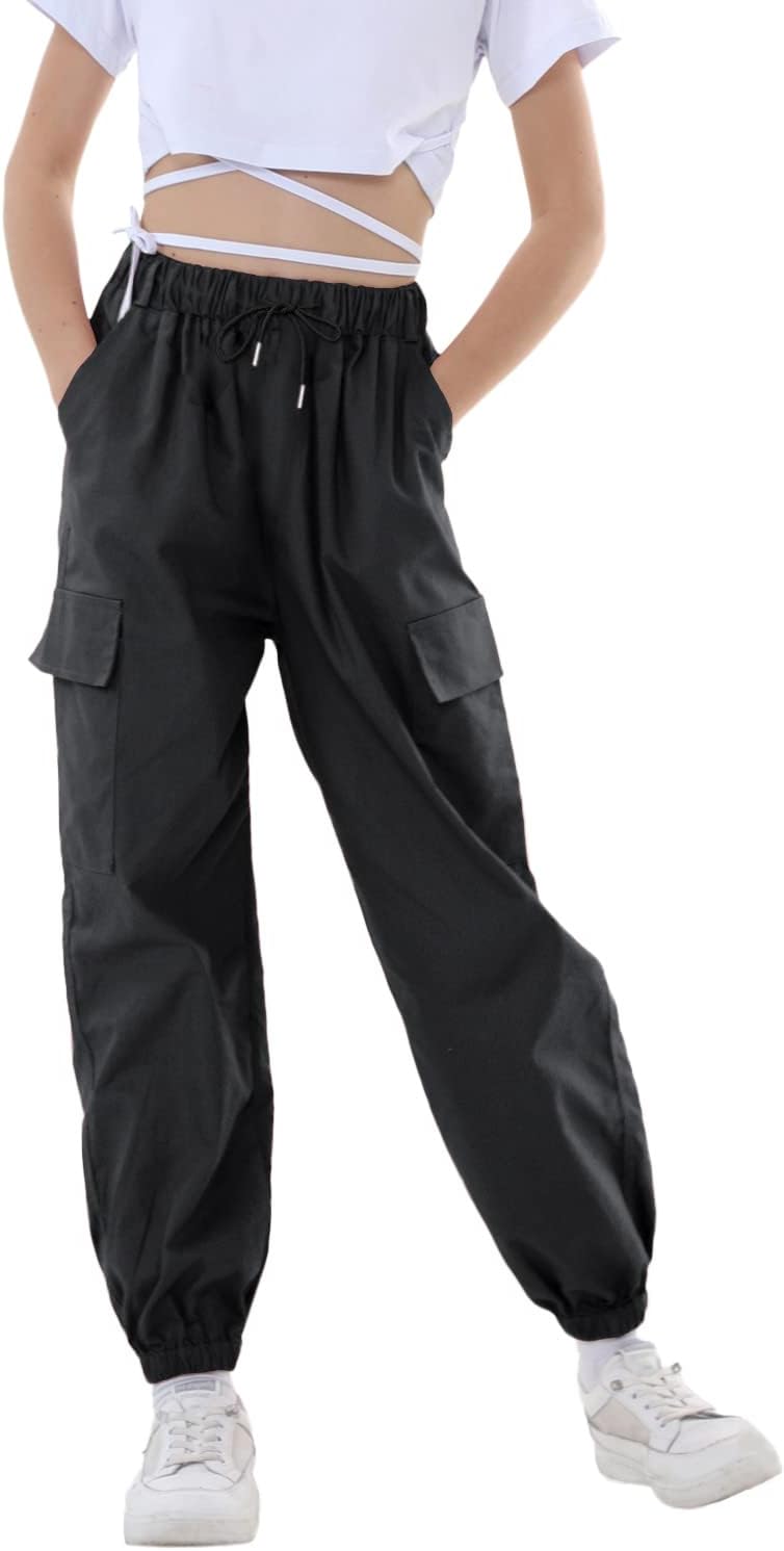 Rolanko Kinder Cargo Hose Elastische Taille Jogger Tanz Hose für Mädchen Streetwear Hip Hop, Eisen G