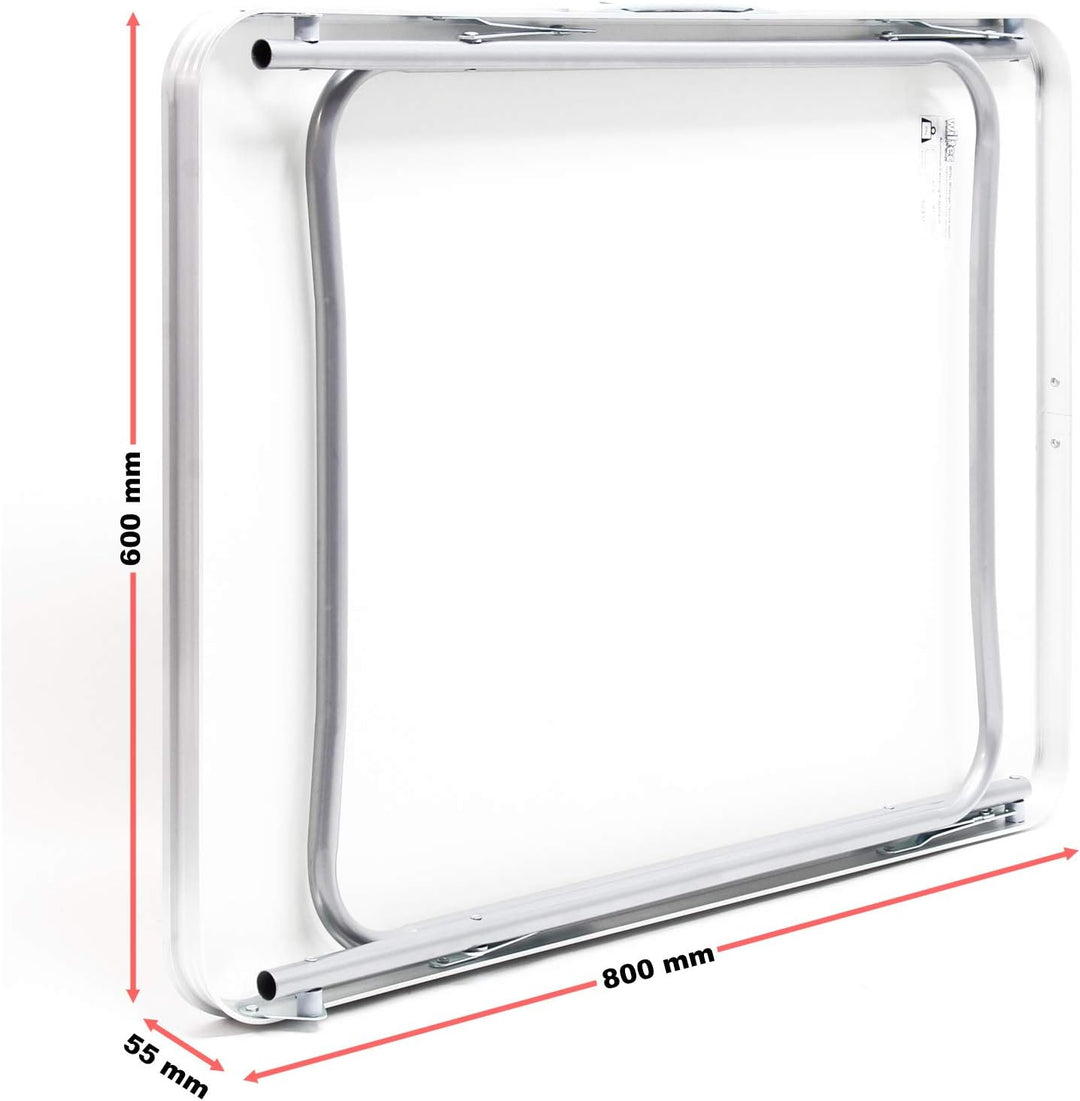 Wiltec Campingtisch klappbar 80x60cm mit weisser Tischplatte aus MDF und Aluminium Rahmen Klapptisch