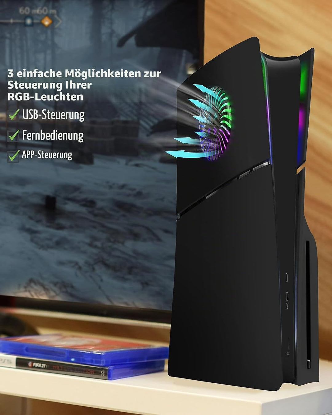 Joso Frontblende für PS5 Slim Disc Edition, Kratzfeste, staubdichte Ersatzhülle mit RGB-Ring, Abdeck