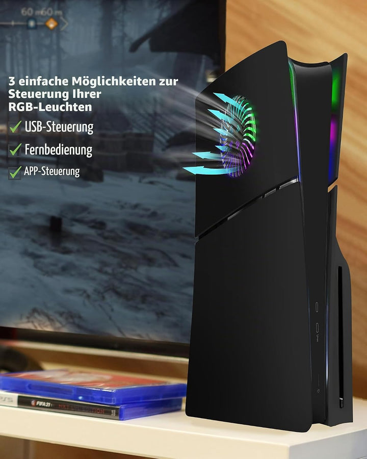 Joso Frontblende für PS5 Slim Disc Edition, Kratzfeste, staubdichte Ersatzhülle mit RGB-Ring, Abdeck