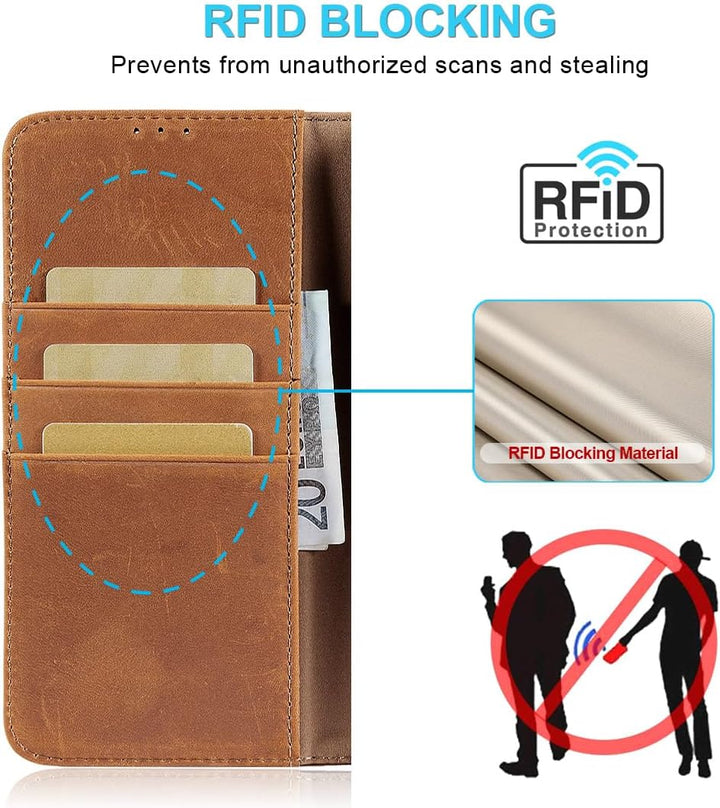 LENSUN Lederhülle für Samsung Galaxy A17 5G, Echtleder Hülle [Kartenfach][RFID Schutz][Echtes Leder]
