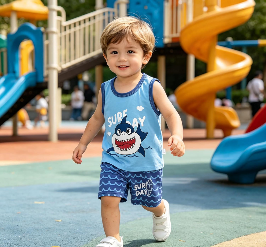 8er Pack Baby Kinder Outfit Set, Ärmelloses Baumwoll Weste + Shorts, Cartoon Print Jungen Mädchen 3