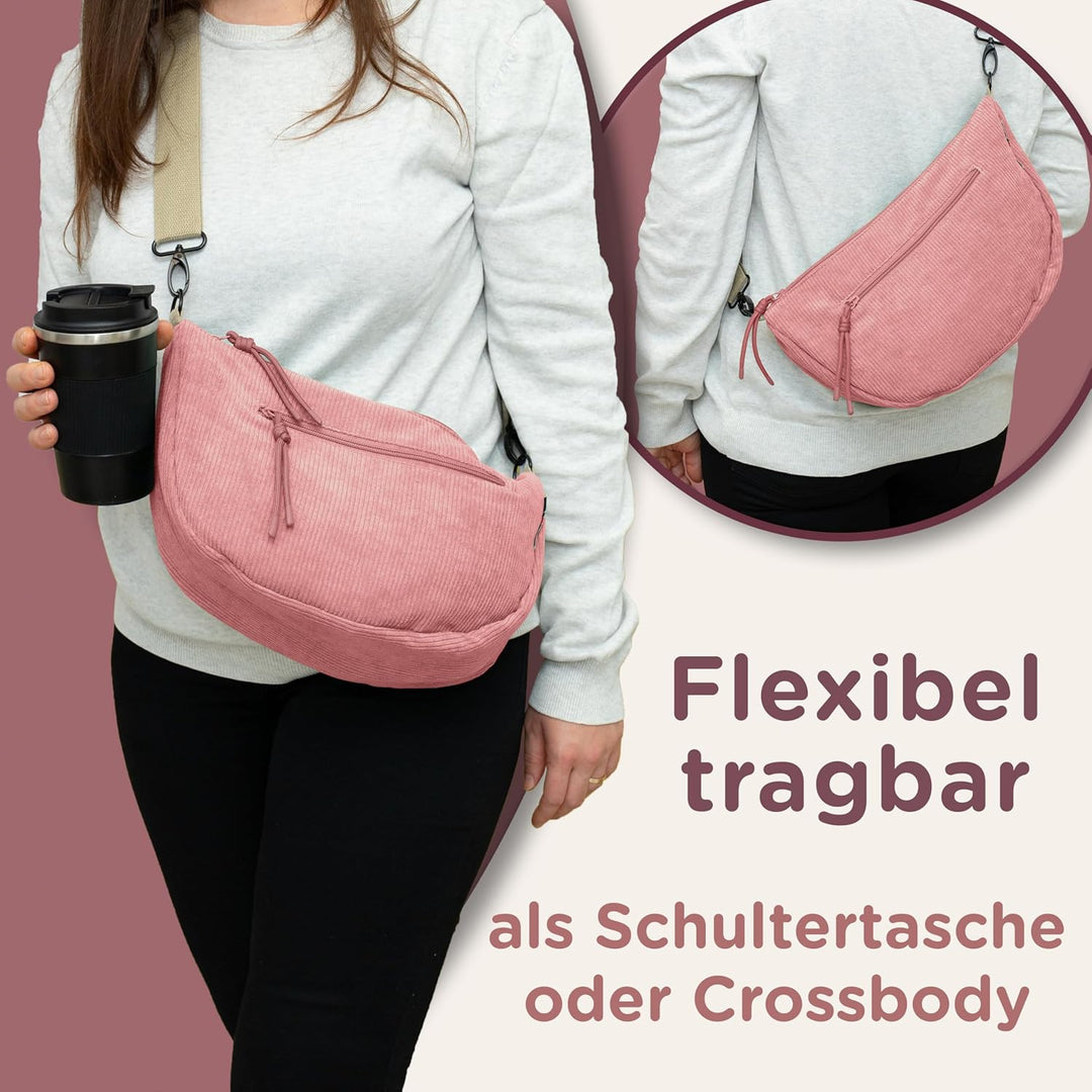 Jubi® Wickeltasche Moon Bag aus Cord Pink – Kinderwagenorganizer mit Kinderwagenbefestigung, Crossbo