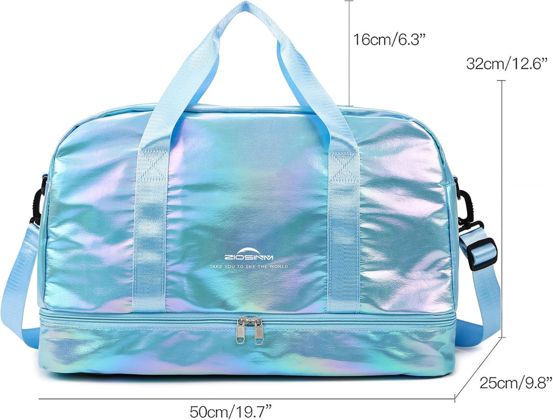 Sporttasche Damen, 40L Reisetasche Damen Weekender, Glitzer Sporttasche mit Schuhfach und Nassfach,