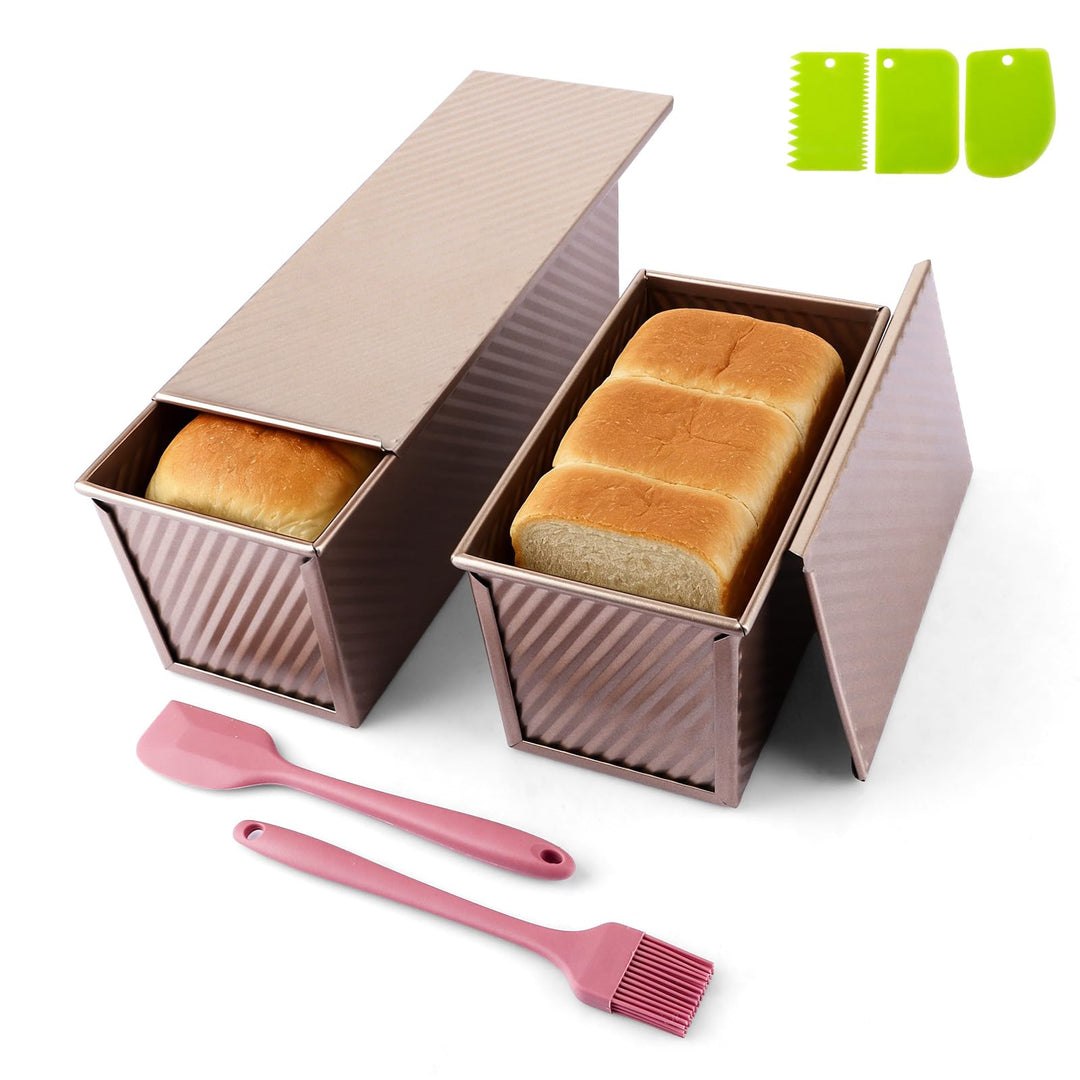 2 Stück Kastenform mit Deckel, 31.8x12x11.43cm Roségold Brotbackform mit Deckel, 21.6x12x11cm Toast