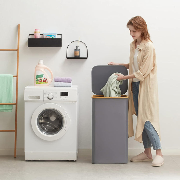 Lifewit 100L Wäschekorb mit Deckel, Wäschekörbe für Wäsche mit Bambus Griffe und Eine Abnehmbare Wäs