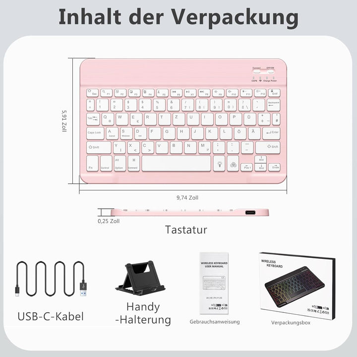 Vobafe Bluetooth Tastatur mit Telefonhalter für iPad Air/Pro/Mini/A16/11/10.9/10.2/iPhone, Kabellose
