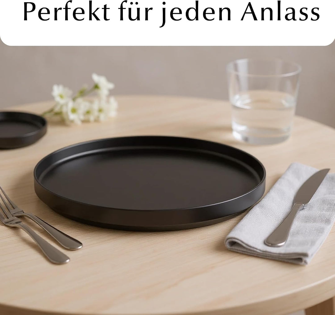 MIAMIO - Teller Set, 4er Set Speiseteller (26 cm) - Luxe (Schwarz) | Modernes Keramik Teller Set, Te