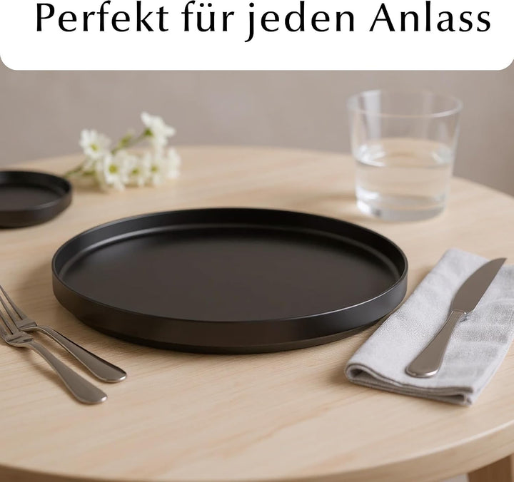MIAMIO - Teller Set, 4er Set Speiseteller (26 cm) - Luxe (Schwarz) | Modernes Keramik Teller Set, Te