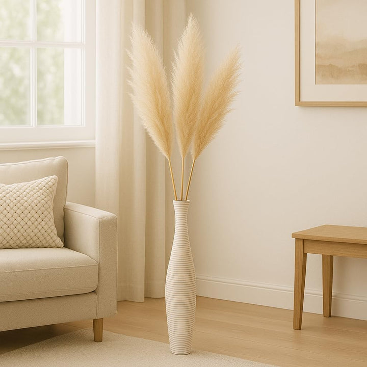 Leewadee Grosse Bodenvase für Dekozweige hohe Standvase Design Holzvase, Holz, 70 cm, White Wash 70
