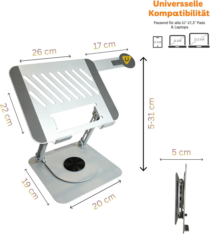 Generisch Laptopständer höhenverstellbar 360° drehbar – Ergonomischer Notebookständer mit Handyhalte