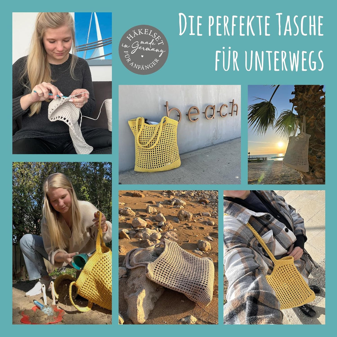 HÄKEL LIESE Häkelset Für Anfänger - Strandtasche Damen, Häkel Set für Anfänger Erwachsene, Häkelnade
