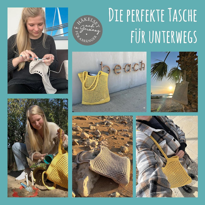 HÄKEL LIESE Häkelset Für Anfänger - Strandtasche Damen, Häkel Set für Anfänger Erwachsene, Häkelnade