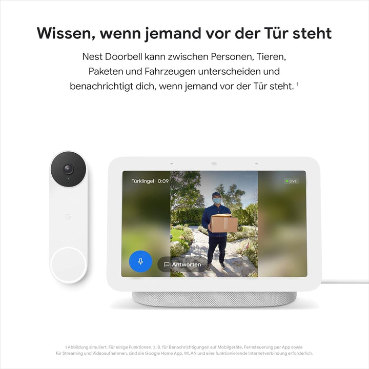 Nest Google Doorbell - akkubetriebene Türklingel mit Videofunktion, 960P, Schwarz/Weiss, 1 Stück - P