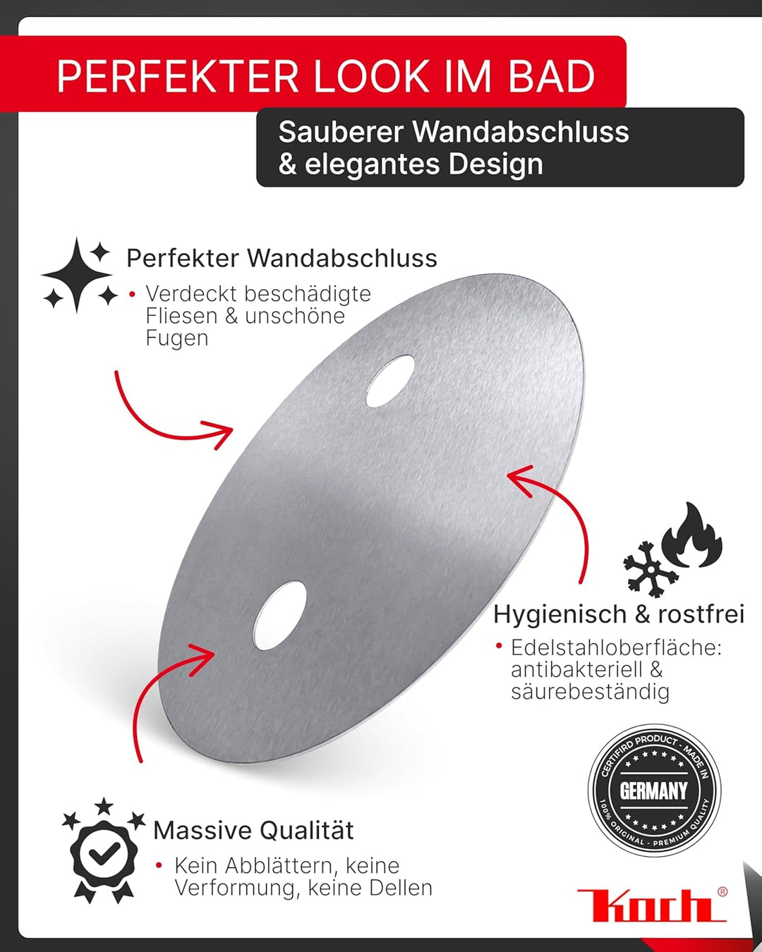 Koch #81 Hygienische Wandabdeckung Platte 30cm für Armatur in Dusche + Bad - antibakteriell, säurebe