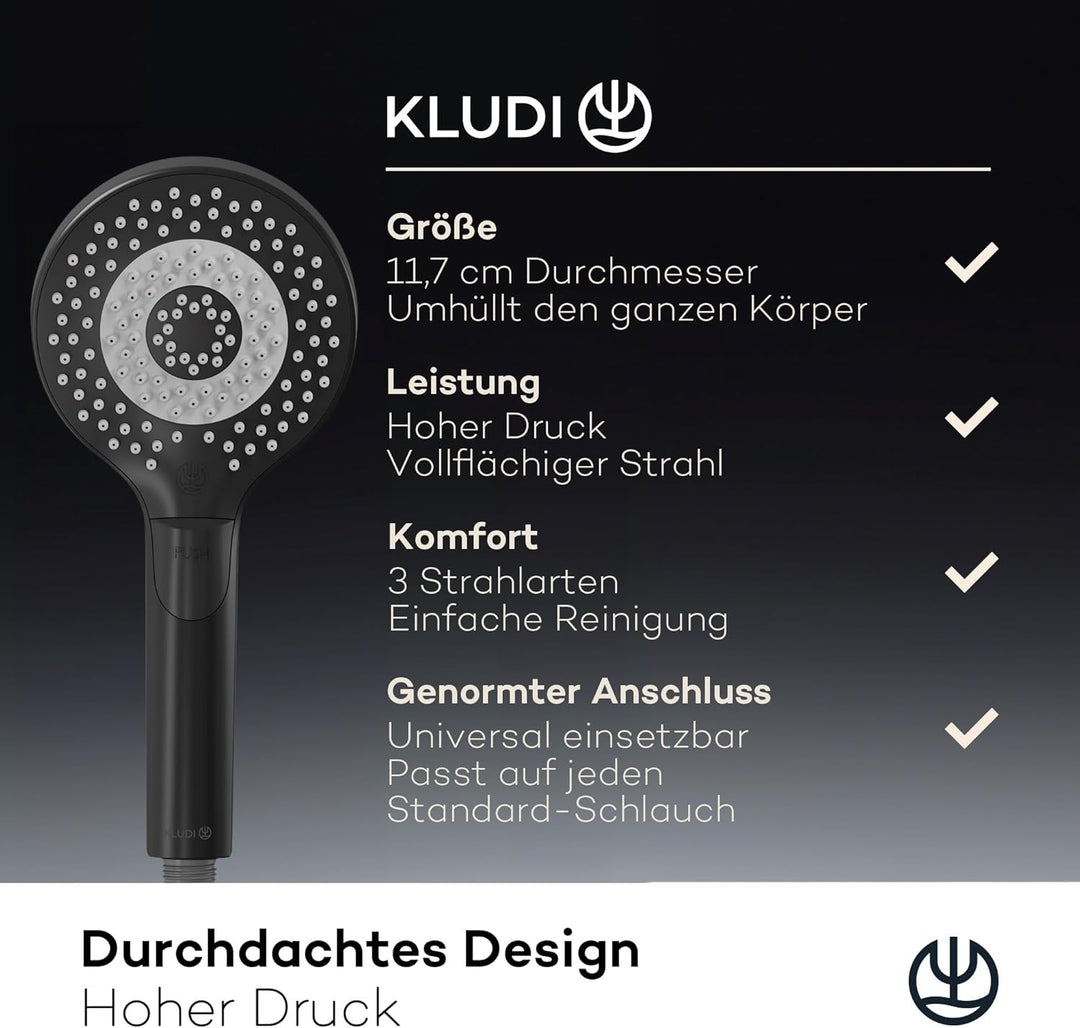 KLUDI-X3 Universal Duschkopf wassersparend als Option, Duschbrause mit 3 Strahlarten (Body, Hair, Sk