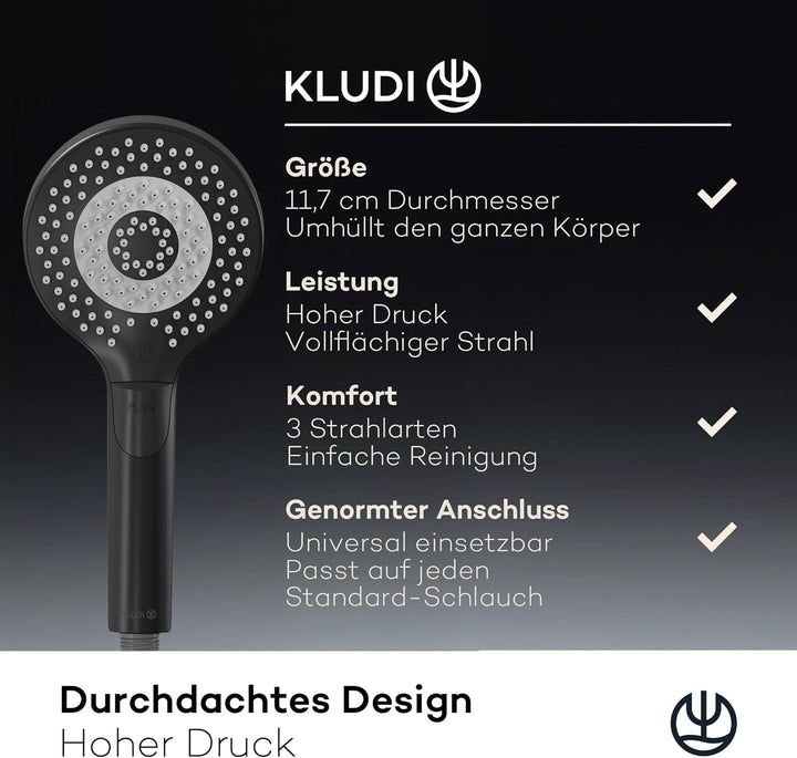 KLUDI-X3 Universal Duschkopf wassersparend als Option, Duschbrause mit 3 Strahlarten (Body, Hair, Sk