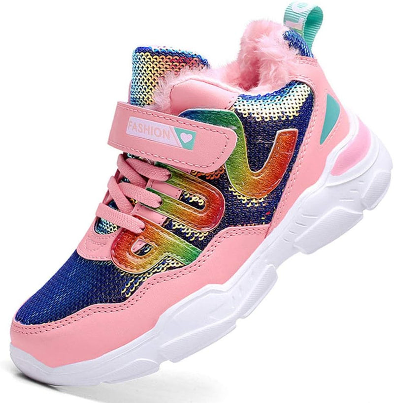 HSNA Mädchen Turnschuhe Sparkle Scales Sneaker Kinderschuhe mit Klettverschluss(28-38 EU) 37 EU Pink