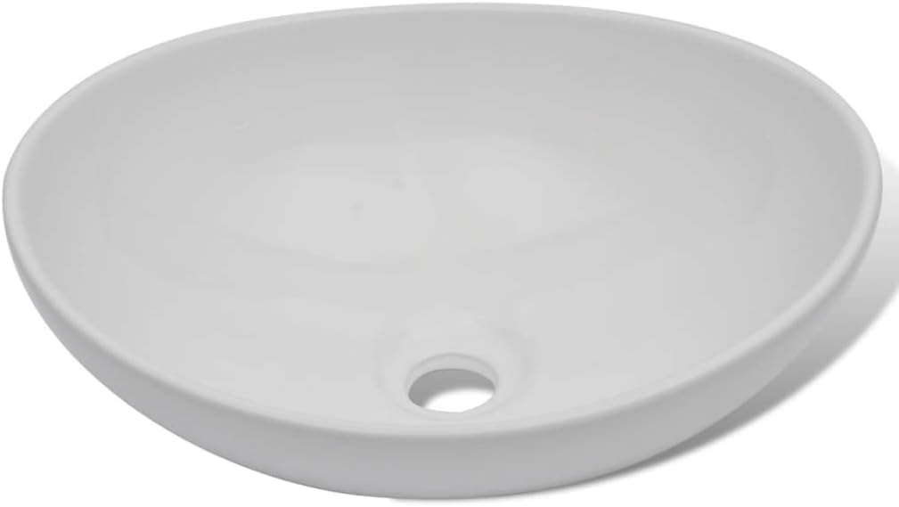 WIFESE Bad-Waschbecken mit Mischbatterie Keramik Oval Weiss 40x33x13,5 CM Aufsatzwaschbecken Eckig B