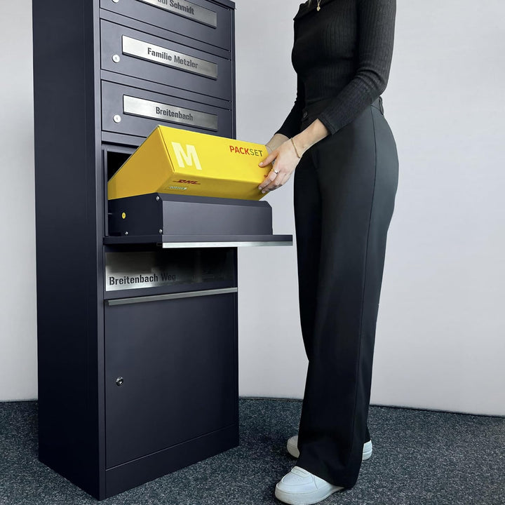 Metzler Paketbox mit 3 Briefkästen – 3er Briefkasten mit Paketfach & Namensgravur, Personalisierte B