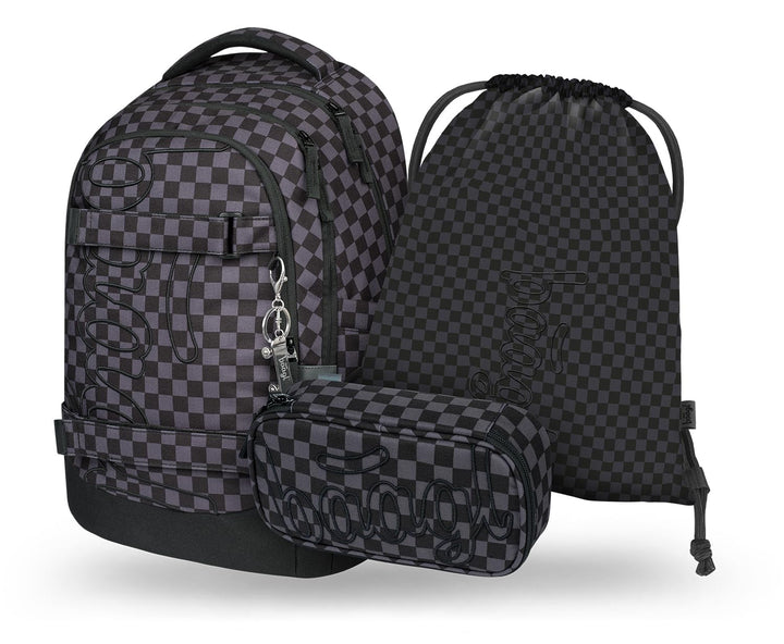Baagl Schulrucksack Set Jungen Mädchen Teenager 3 Teilig, Skateboard Rucksack Skate MAX, Schultasche
