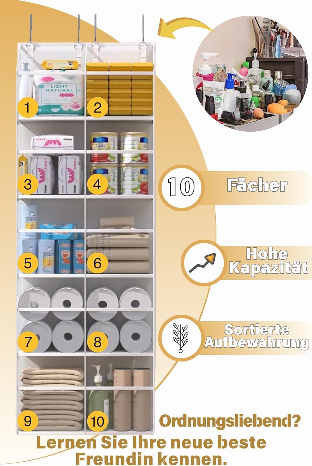 Hängeorganizer Tür mit 5 Fächern – transparenter Türorganizer mit 10 grossen Taschen, platzsparende