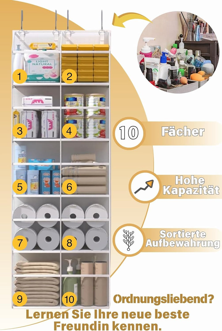 Hängeorganizer Tür mit 5 Fächern – transparenter Türorganizer mit 10 grossen Taschen, platzsparende