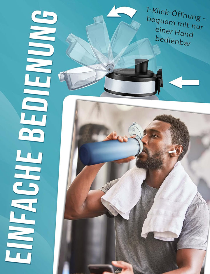 My Vesperbox® Trinkflasche Kinder [1000ML] - Wasserflasche Kohlensäure Geeignet & Auslaufsicher - Wa