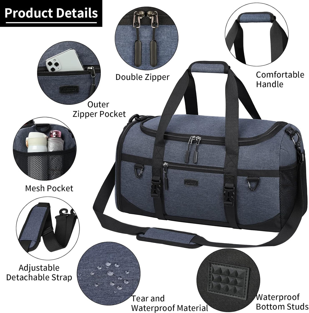 Lubardy Sporttasche Reisetasche Gross 55L Wasserdicht mit Sporthandtuch Schuhfach Nassfach Weekender