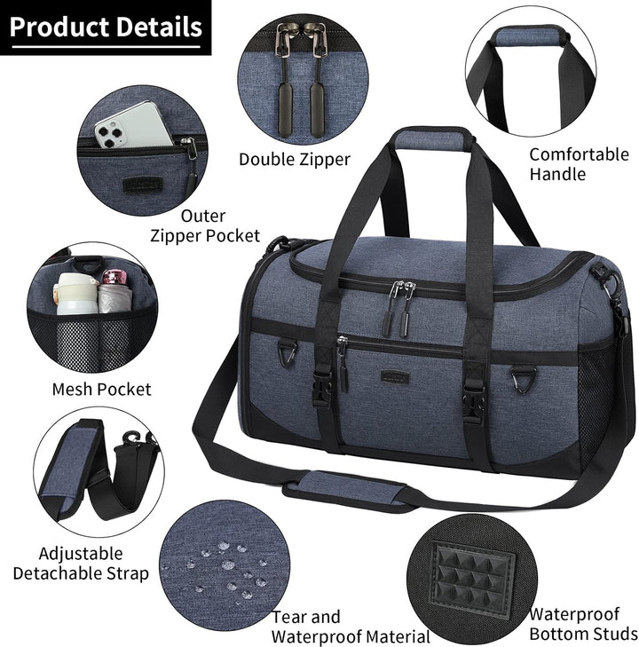 Lubardy Sporttasche Reisetasche Gross 55L Wasserdicht mit Sporthandtuch Schuhfach Nassfach Weekender
