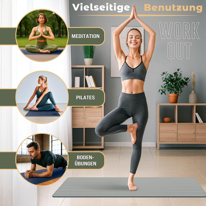 Yogamatte Phthalatfrei | Gymnastikmatte rutschfest | Fitnessmatte schadstofffrei | Trainingsmatte mi