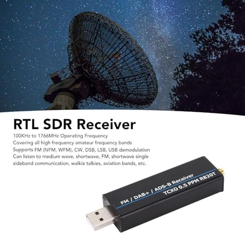 RTL-SDR-Empfänger mit RTL2832U und R820T2 Chipsatz, 0.5 PPM TCXO, USB-Anschluss, 100 kHz bis 1766 MH
