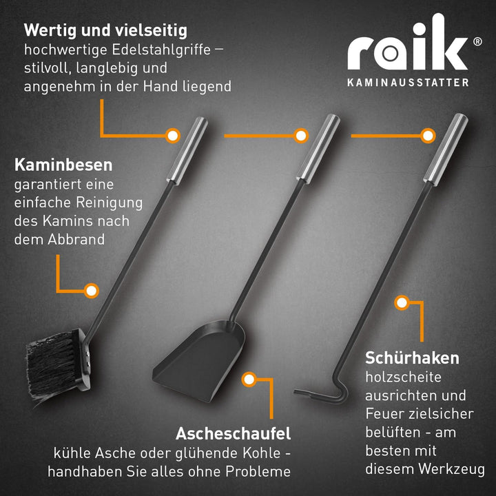 raik R1009 Raik Kaminbesteck Fritz, 3-teilig, schwarz, Edelstahlgriffe, 61
