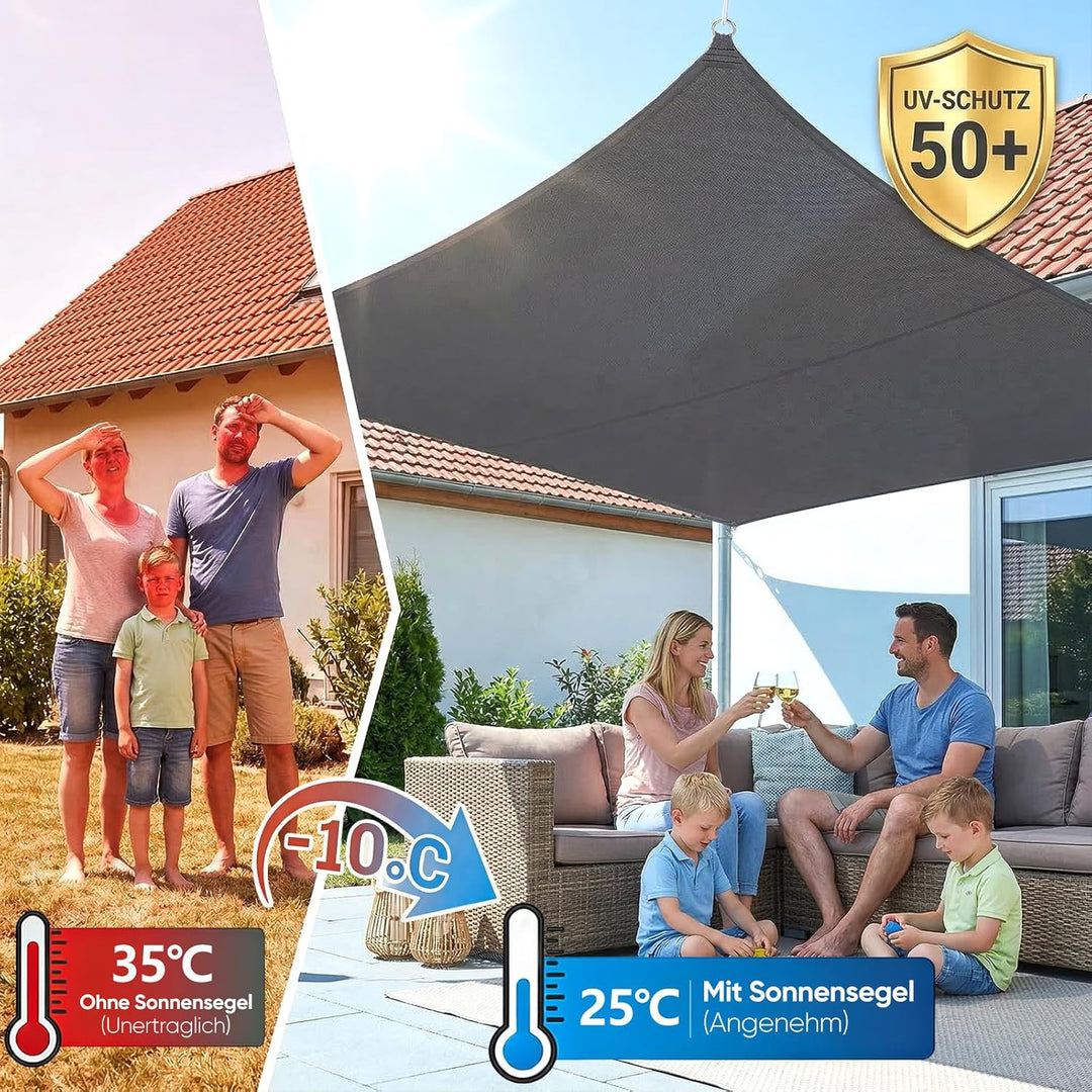 Sunula Sonnensegel Wasserdicht 4x5m Rechteckig – hochdichtes PES 160g/m², mit umlaufendem Gurtband &