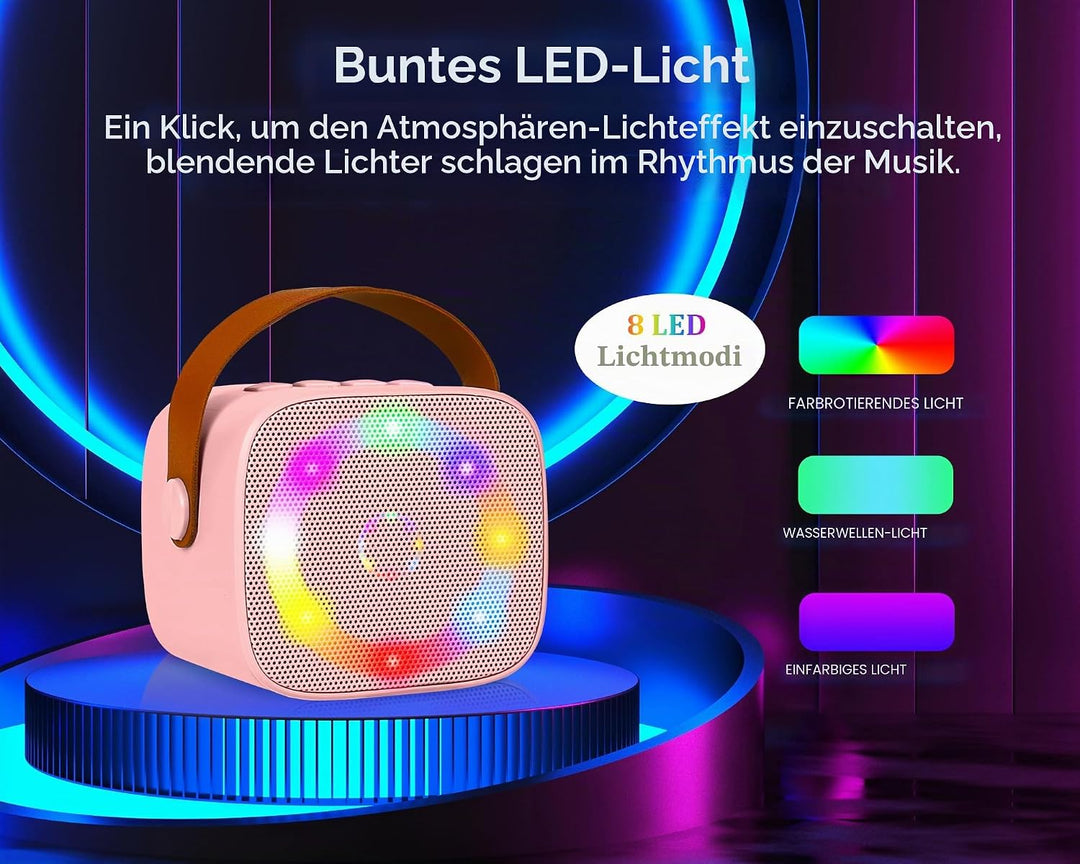 Karaoke Maschine Mini Tragbares Bluetooth Karaokemaschinen mit 2 Kabellosen Mikrofonen für Kinder Er