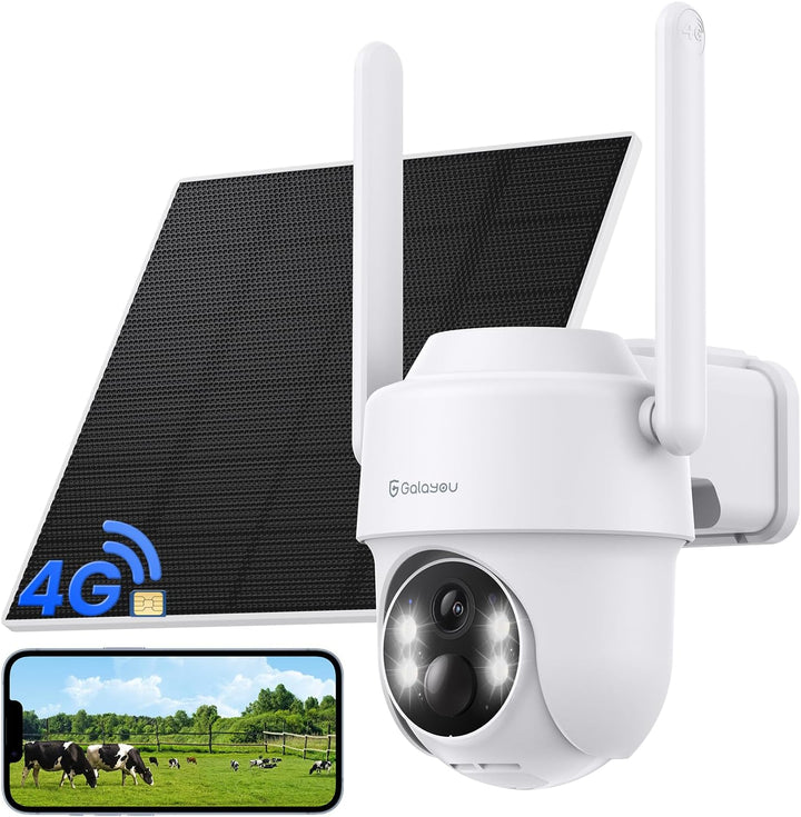 GALAYOU 4G LTE Überwachungskamera Aussen Akku Solar - 2K Kamera Überwachung Aussen mit SIM Karte, Oh