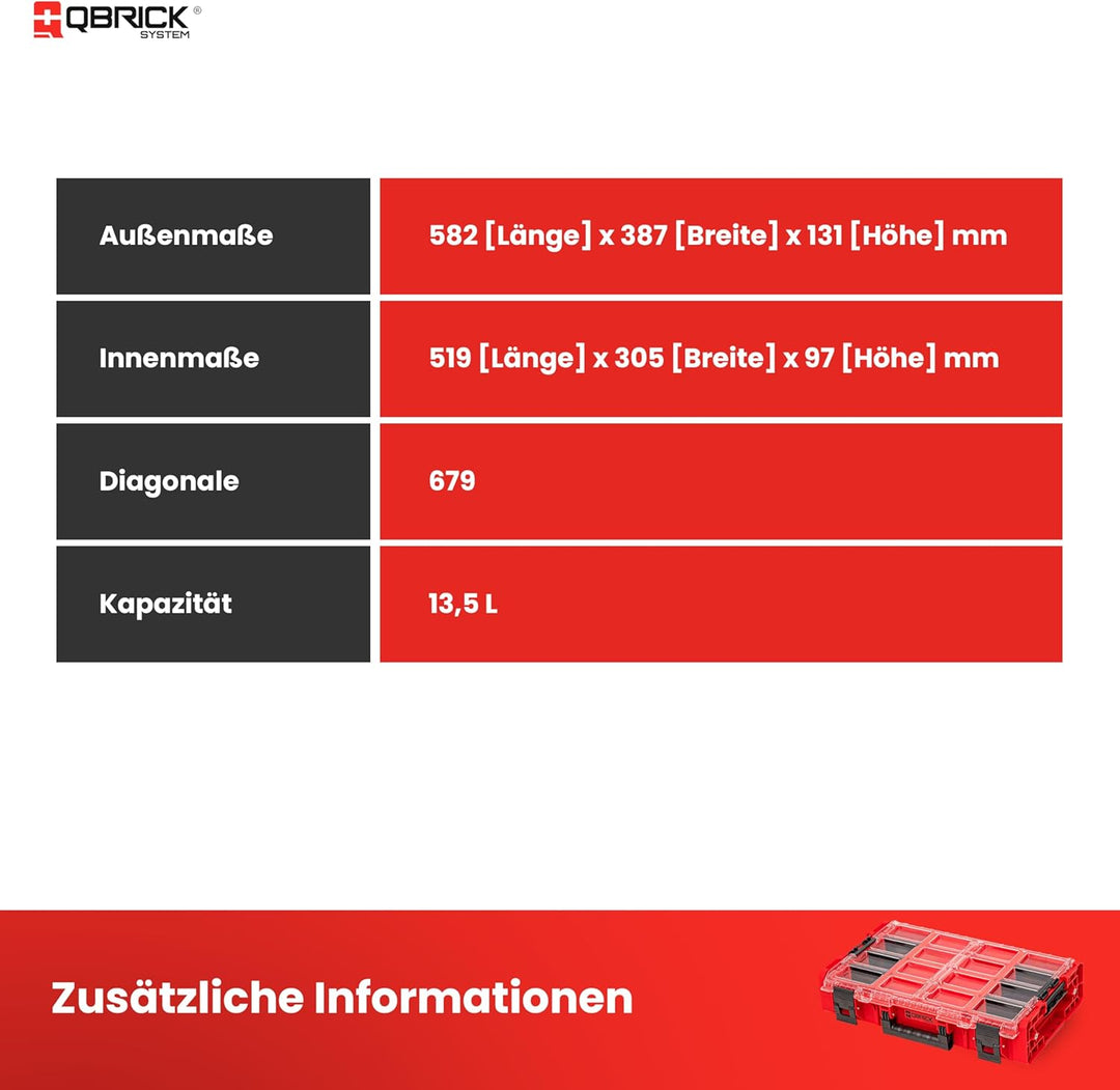 QBRICK SYSTEM Werkzeugkoffer Werkzeugkasten Leer Werkzeugkiste ONE Organizer XL 2.0 RED Ultra HD Rot