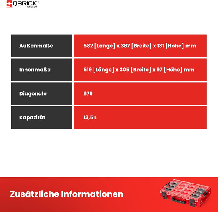 QBRICK SYSTEM Werkzeugkoffer Werkzeugkasten Leer Werkzeugkiste ONE Organizer XL 2.0 RED Ultra HD Rot