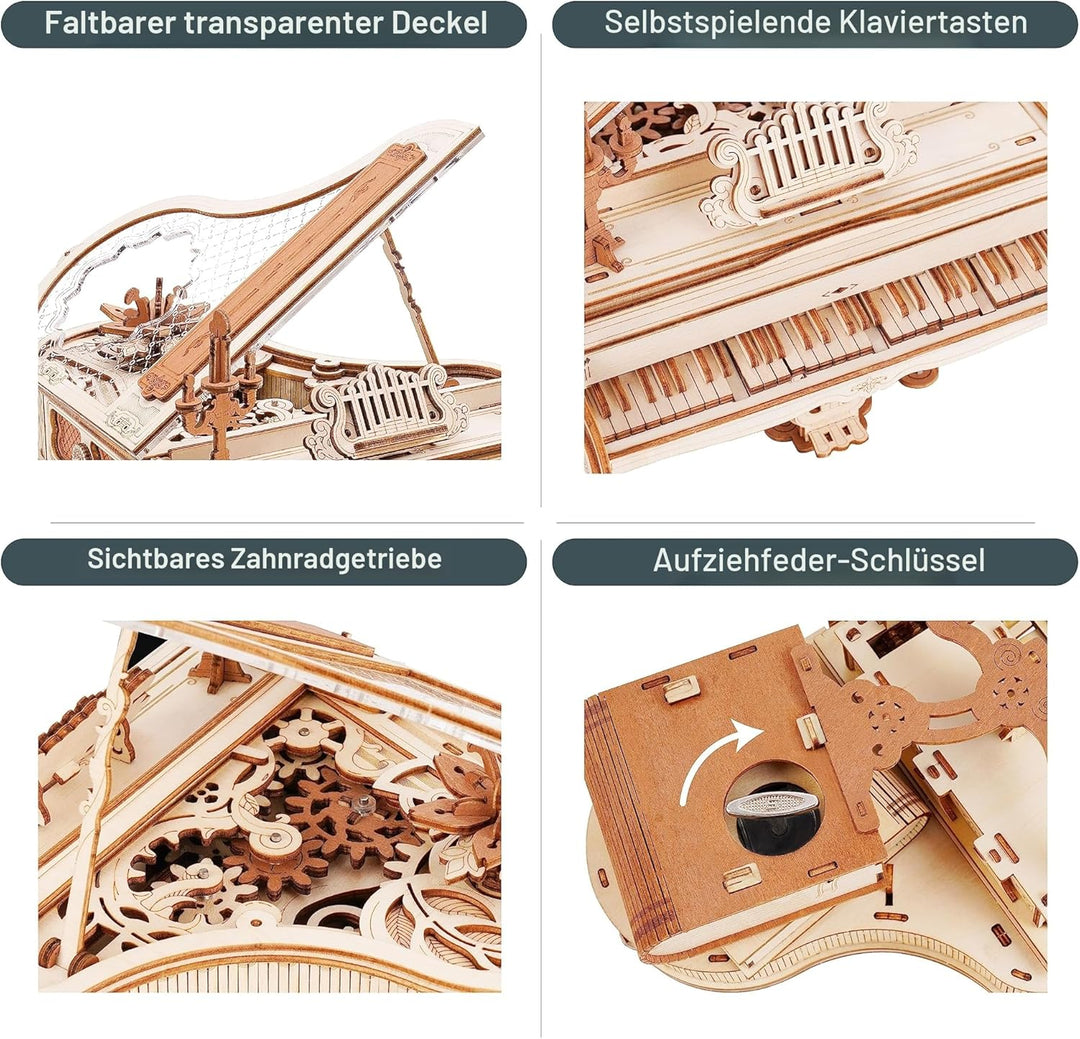 ROBOTIME 3D Puzzle Holz Magic Piano Spieluhr, Modellbausatz für Erwachsene zu Bauen, Getriebe Holzpu