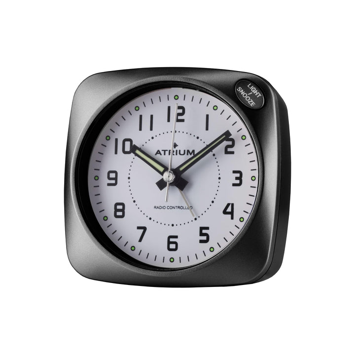 Atrium Funkwecker Analog Quarz ohne Ticken grosse Zahlen sehr deutlich mit Licht und Snooze schwarz