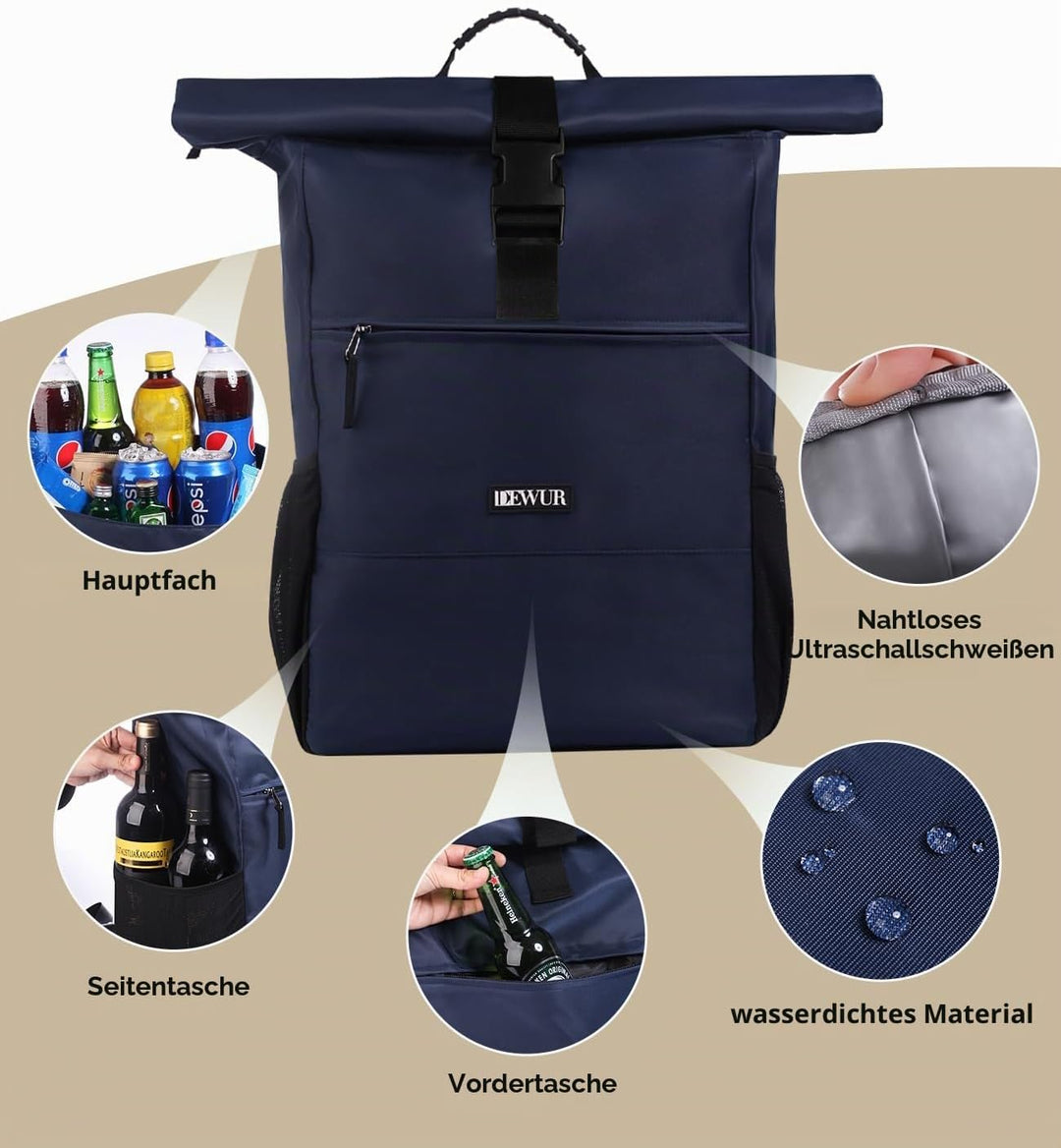 DEWUR 35L Thermo Rücksack Kühlrücksack Kühltasche Wasserdichter Picknickrücksack mit Flaschenöffner