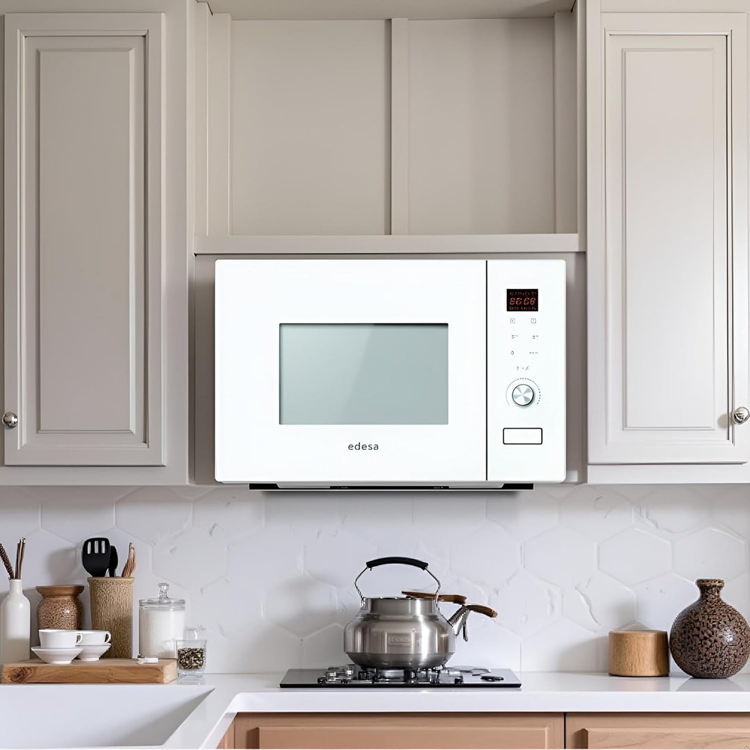 EDESA Mikrowelle EMW-2020-IG WH mit Einbau, 20 l, 800 W und Grill, 1000 W, Innengehäuse aus Edelstah