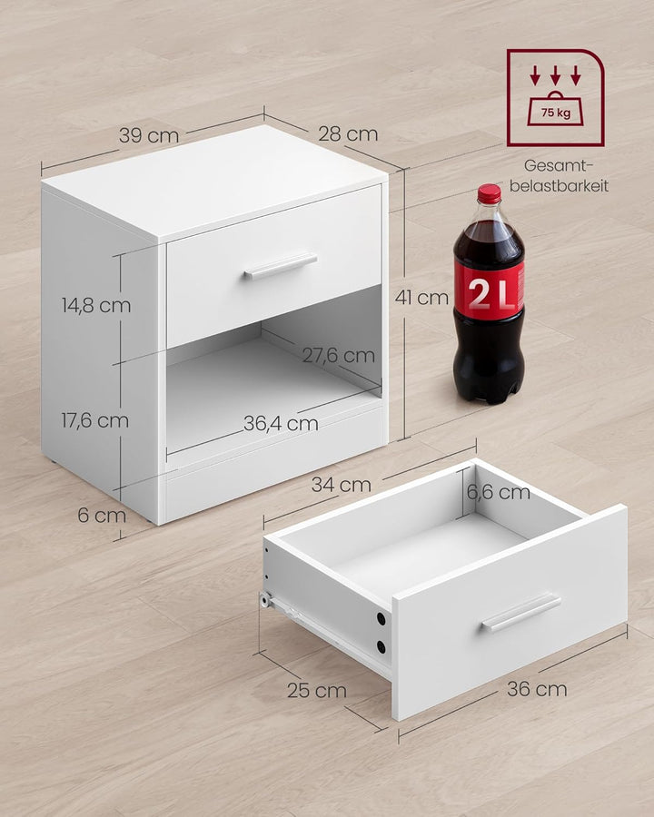 VASAGLE Nachttisch, 2er Set, Beistelltisch, mit Schublade, Griff, offenes Fach, Couchtisch, für Schl